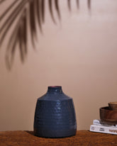 Alamkari India Metal Textured Metal Vase in Deep Teal