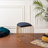 Alamkari India Metal / Velvet Velvet Black U-Shaped Ottoman Stool with Gold Iron Frame