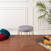 Alamkari India Metal / Velvet Velvet Grey Quilted Round Stool with Gold Legs