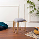 Alamkari India Metal / Velvet Velvet Grey U-Shaped Ottoman Stool with Gold Iron Frame