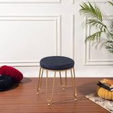 Alamkari India Metal / Velvet Velvet Navy Quilted Round Stool with Gold Legs