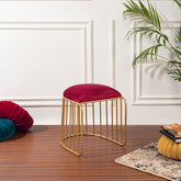 Alamkari India Metal / Velvet Velvet Red U-Shaped Ottoman Stool with Gold Iron Frame