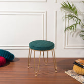 Alamkari India Metal / Velvet Velvet Teal Quilted Round Stool with Gold Legs