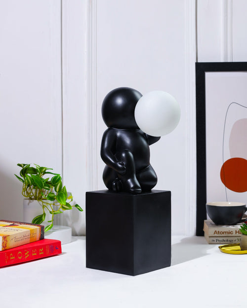 Alamkari India Polyresin Black Sitting Statue Lamp