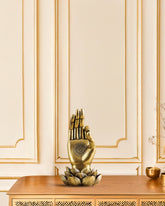 Alamkari India Polyresin Decorative Golden Buddha Lotus Palm Showpiece