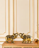 Alamkari India Polyresin Decorative Small Ornate Gold Polyresin Elephant Figurines (Set of 2)