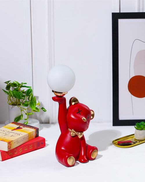 Alamkari India Polyresin Halo Honey Red Teddy Lamp