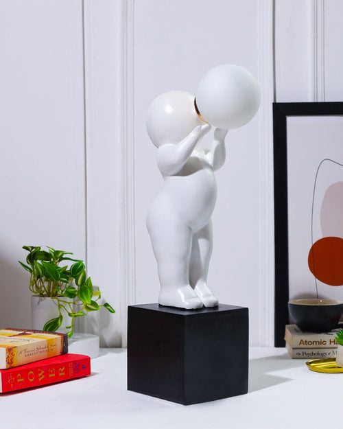 Alamkari India Polyresin White Standing Statue Lamp