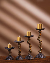 Alamkari India Rustic Stone & Metal Candle Holder Set