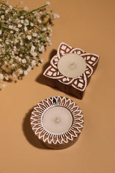 Alamkari India Variety Pack of Block Print Wooden Tealight Holders