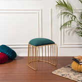 Alamkari India Velvet Green U-Shaped Ottoman Stool with Gold Iron Frame