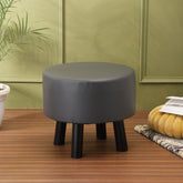 Alamkari India Wood / Faux leather Faux Leather Dark Grey Round Ottoman Stool with Black Legs