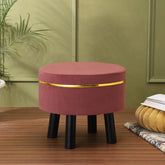 Alamkari India Wood / Velvet Velvet Mauve Round Ottoman Stool with Gold Trim & Black Legs