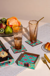 Alamkari India Wooden Kamal Phool Coasters - Set of 6