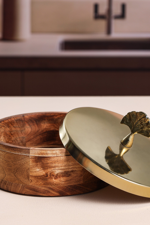 Alamkari India Wooden & Metal Rustic Roti Box with metalic lid