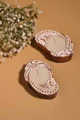 Alamkari India Wooden Paisley Block Print Wooden Tealight Holder