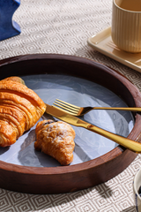 Round Enamel Finish Wooden Tray