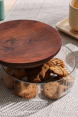 Glass Cookies Jar with Wooden lid