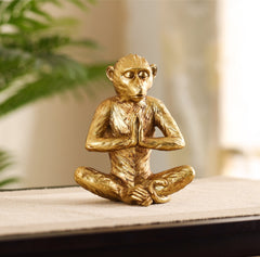 Decorative Golden Polyresin Meditating Monkey Figurine