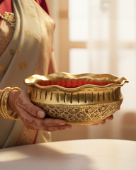 Engraved Metal Urli Bowl with Wavy Edge