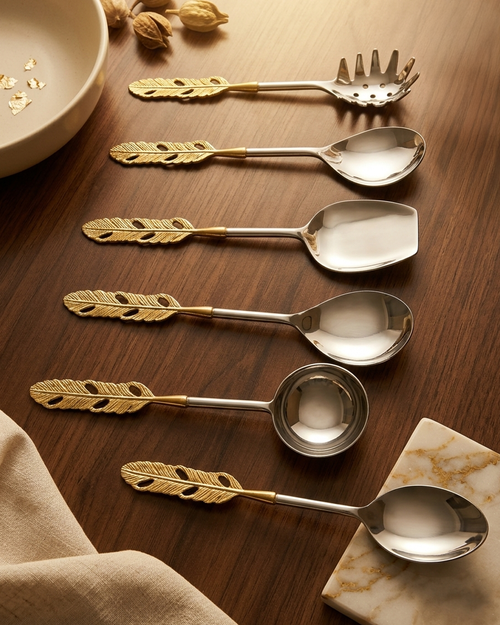 Vintage Brass Leaf Cutlery Set – Set of Six