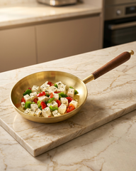 Handcrafted Brass Fry Pan with Wooden Handle