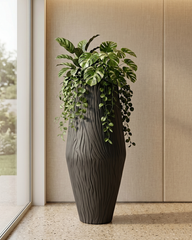 Celeste Flow Fiberglass Planter – Matte Black Textured Finish