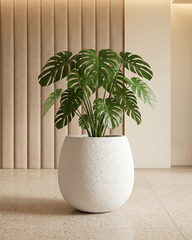 Oriva Round Fiberglass Planter – Ivory Stone Textured Finish