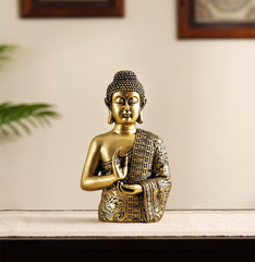 Decorative Antique Gold Meditating Buddha Statue, 24 cm