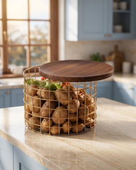 Round Twin Wire Basket with Wooden Lid