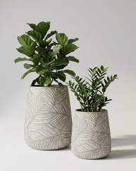Leaf Fiberglass Planter – Grey Beige Textured Finish