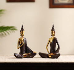 Decorative Modern Golden Brown Buddha Showpieces (Set of 2)