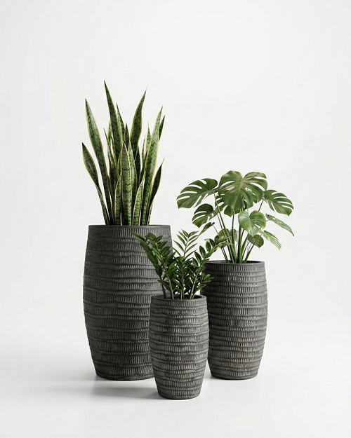 Areca Textured Fiberglass Planter – Charcoal Grey