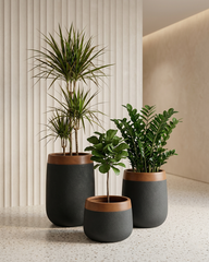 Saturn Collection: Black & Copper Planters (Set of 3)