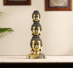 Ornate Golden Polyresin Buddha Heads Showpiece