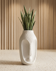 Aura Face Sculpt Fiberglass Planter – Ivory Sand Textured Finish
