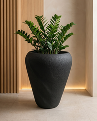 Aurelia Twist Fiberglass Planter – Matte Black Textured Finish