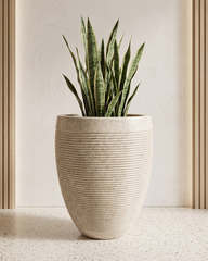Vera Ribbed Fiberglass Planter – Desert Stone Textured Finish
