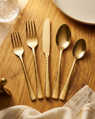 Artisan Hammered Gold Cutlery Set – Set of Five