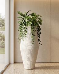 Celeste Flow Fiberglass Planter – Pearl Ivory Textured Finish