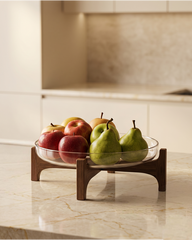 Glass Fruit Bowl with Wooden Stand