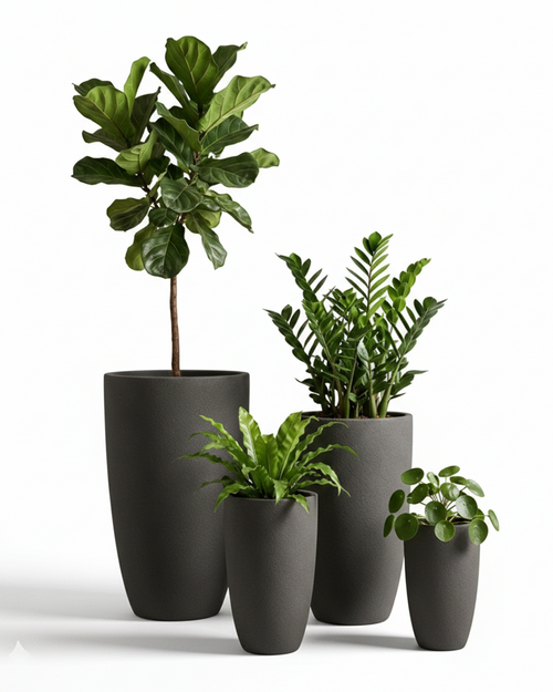 Big Shark Fiberglass Planter – Matte Black Tall Modern Planter