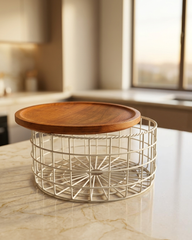 Tall Twin Wire Basket with Wooden Top
