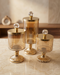 Decorative Glass Jar Set of 3 with Pedestal Base