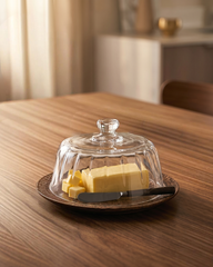 Glass Butter Dish with Wooden Base