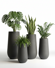 Flax Fiberglass Conical Planter – Grey | Modern Tapered Silhouette
