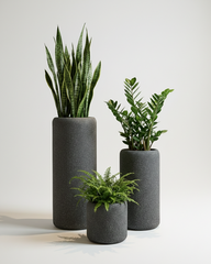 Daisy Fiberglass Round Planter – Granite | Minimal Cylindrical Design