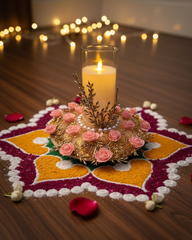 Pink Rose & Gold Filigree Artificial Candle Holder
