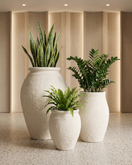 Santorini Collection - White Rusted Stone Planters (Set of 3)
