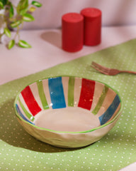 Hand-Painted Multicolor Striped Ceramic Bowl